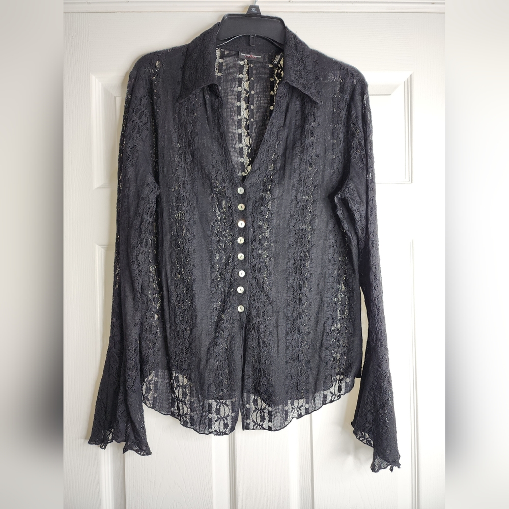 Beautiful NY&Co Black Lace blouse Size Large